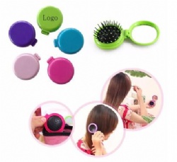 Customized Logo Massage Round Travel Hair brush With Mirror