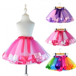 Little Girls Layered Rainbow Ribbon Tutu Skirt Dress Ballet